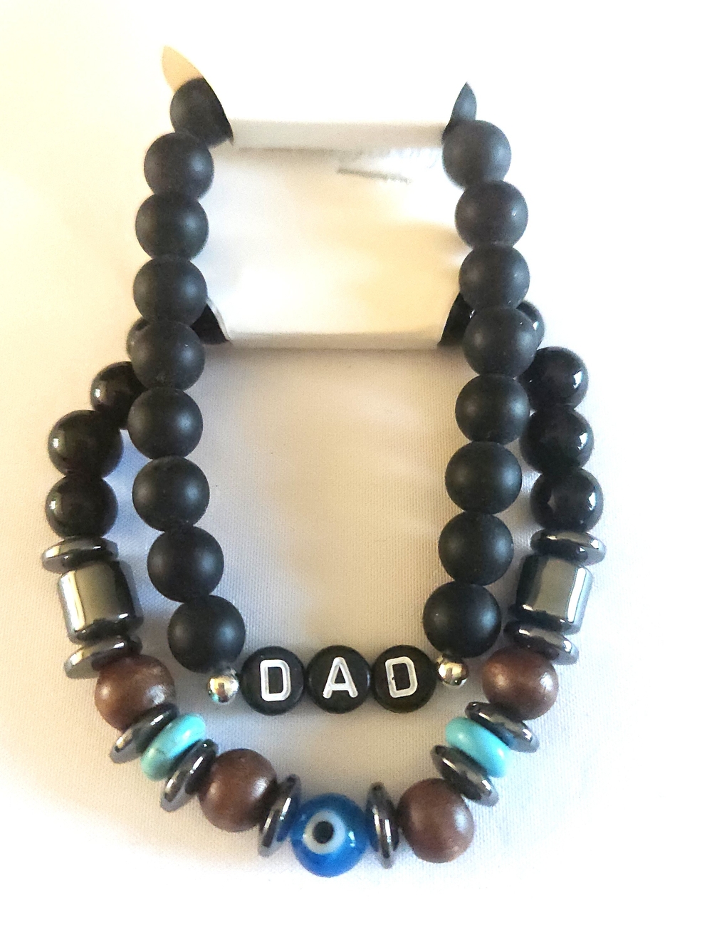 DAD Beaded Men Bracelet Set - Black & Blue